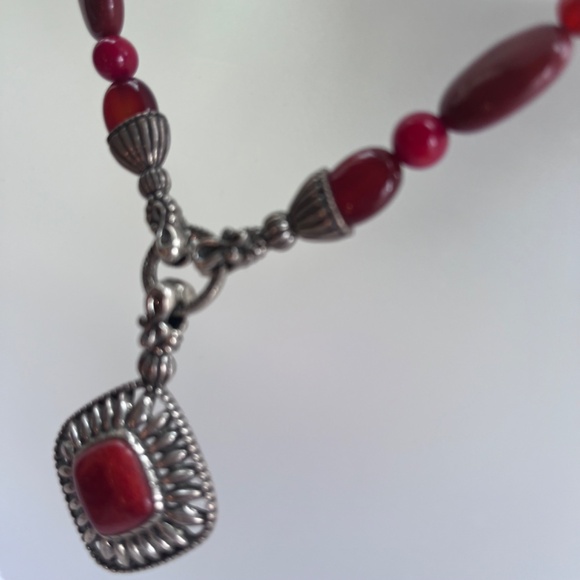 Carnelian red jasper, carnelian and red coral multi gem sterling silver necklace - Picture 4 of 9